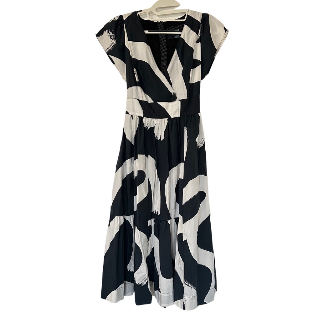 Anthropologie Maeve Mairead Poplin Black and White Midi Dress Size 4